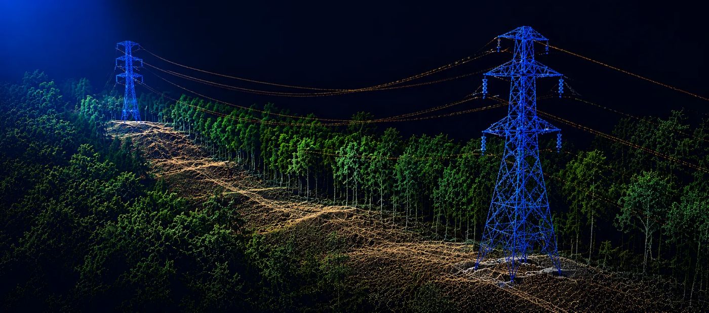 Automatic classification over a line corridor: ground, vegetation and conductors separated without intervention.